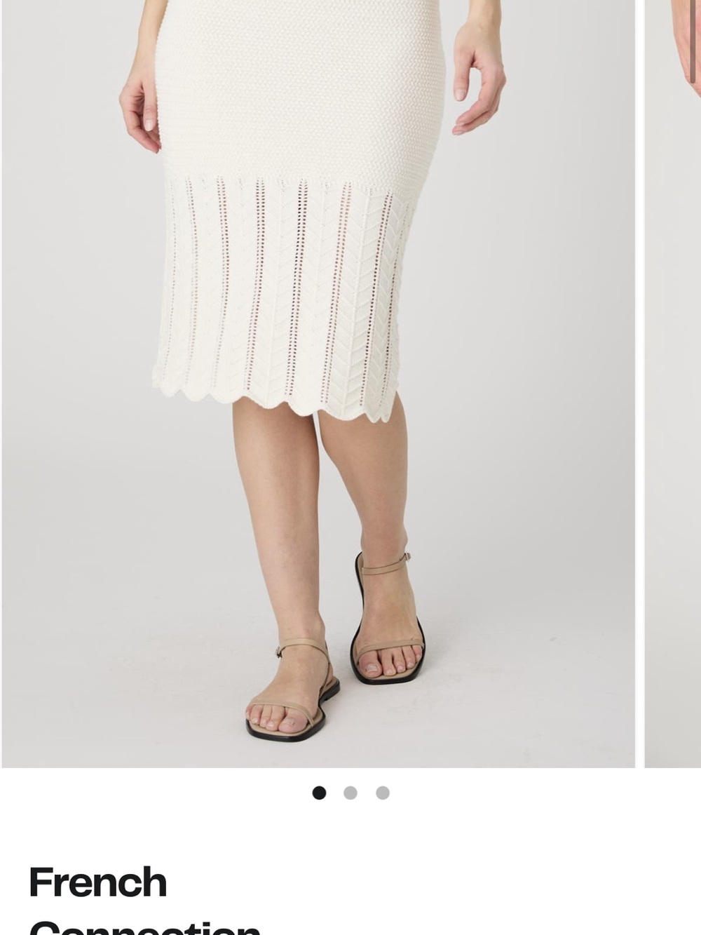 French Connection Off-White Knit Midi Skirt with Scallop Hem